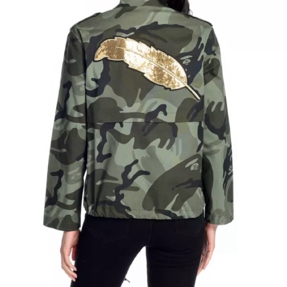 Mod X Sz L Green Camo Pattern Sequin Pocket & Back Women’s Jacket - Picture 3 of 10